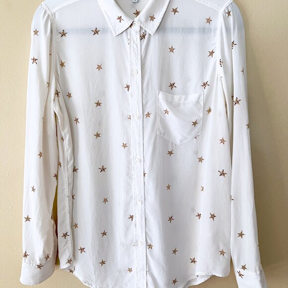 Rails 100% Silk Luxe Long Sleeve Button Down Kate Ivory Animal Stars Size Small - Picture 2 of 6